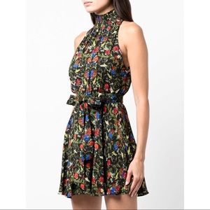 Alice + Olivia Dita Smocked Neck Flare Minidress